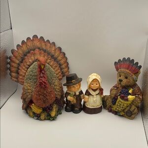 Thanksgiving Figurine Set with Vintage Hallmark Pilgrim Salt & Pepper Shakers